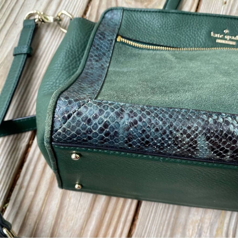New York Chatham Lane Harlan Satchel Bag Forest Leaf Green Suede - Picture 12 of 12